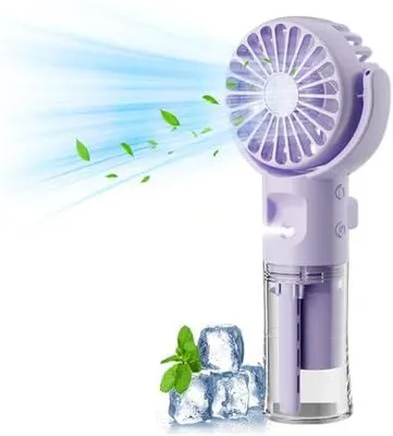 Produktbild von Handventilator mit Wasserkühlung, Tragbarer Handventilator USB Wiederaufladbarer, 4 Geschwindigkeiten, Mini Ventilator mit Wasserkühlung Hand, Ventilator Akku Hand Fan für Reisen Büro (Lila)