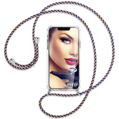 Produktbild von Handykette Backcover-Schutzhülle mit Band (Metall silberfarben) für Xiaomi Xiaomi Redmi Note 14 Pro 4G - blau+beige