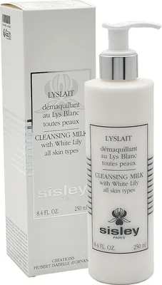 A product shot of a Sisley LYSLAIT Cleansing Milk bottle and its packaging.