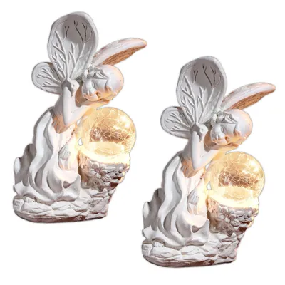 Immagine prodotto di 2 decorazioni a forma di angelo solari a LED, adatte per esterni. Lampada solare a forma di angelo, ideale per decorare tombe, giardini o come elemento decorativo. Statuetta di angelo resistente alle intemperie, lampada solare