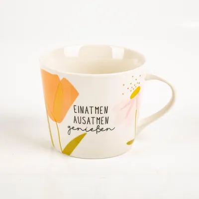 Produktbild von Tasse mit Goldveredelung Einatmen Ausatmen Genießen 420ml