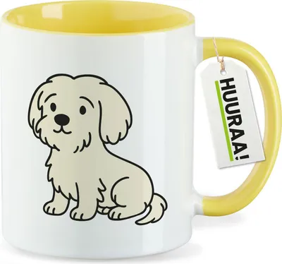Produktbild von Huuraa Kaffeetasse Malteser Malti Comic 330ml Gelb Keramik Kaffeebecher Geschenkidee