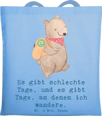 Produktbild von Mr. & Mrs. Panda Shopping Tasche Bär Wandern - Sky Blue - Geschenk, Tote Bag, Outdoor Sport, Freizeitsport, dokumententasche, Laptoptasche, Spazieren, canvas, Schultasche
