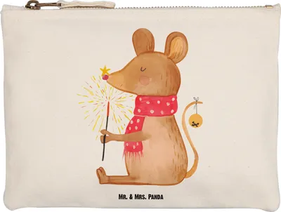 Produktbild von Mr. & Mrs. Panda Kulturbeutel Maus Weihnachten Größe M - Weiß - Geschenk, Schminktasche, Mäppchen, Frohe, Weihnachtsmotiv, Etui, Federmappe, beauty case, Mäuschen