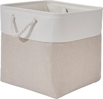Produktbild von Aufbewahrungsbox Stoff – Helles Khaki Weiß, Würfel für Schrank, Regal, Kleidung (25x25x25 cm)