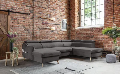 Produktbild von MIUFORM Sweet Harmony - Ecksofa mit Bettfunktion und Bettkasten U-FORM RECHTS - 321x208cm - Velours Dunkelgrau - Sofa Schlafsofa Couch