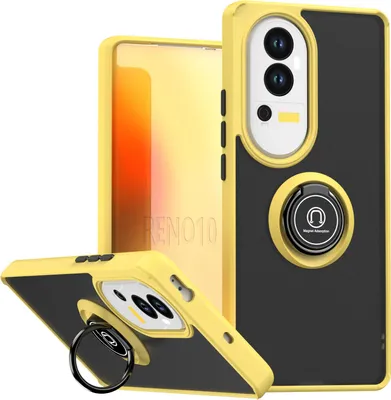 Produktbild von Hülle für Oppo Reno10/Reno10 Pro Matte Transluzent TPU Stoßfest Schutzhülle mit Ring Halter Ständer Gelb