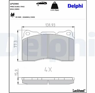 Produktbild von DELPHI Bremsbeläge Satz Vorne Bremsklötze für VOLVO V70 II (285) LP1944