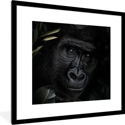 Produktbild von MuchoWow® MuchoWow® Gerahmtes Poster Affe - Tiere - Blätter - Botanisch 40x40 cm - Poster mit zchwarzem Bilderrahmen - Poster - Plakat im Rahmen