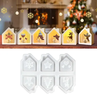 Produktbild von 6x Mini Haus Silikonform Gießformen Weihnachten Silikonform Haus Gipsformen zum Gießen Silikon Gießform Haus Giessformen Mini Haus