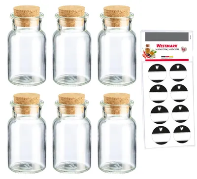 Immagine prodotto di Westmark 6 Gewürzgläser mit Korken, 150 ml + 8 Dekoetiketten, 665722E6