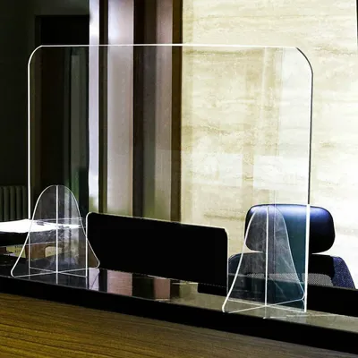 Produktbild von Spuckschutz und Hustenschutz als geschlossene Trennscheibe aus 720 x 490MM Thekenaufsatz Glasscheibe Virenschutz, Spuckschutz
