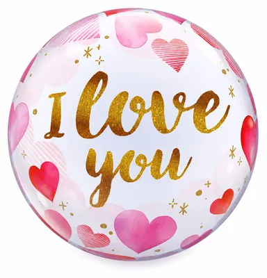 Produktbild von Bubble Ballon Ø 56 cm 22" | 1 Stk. Transparent I love you Herzen