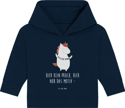 Produktbild von Mr. & Mrs. Panda Organic Baby Hoodie Einhorn Dankeschön 24. - 36. Monat - French Navy - Geschenk, Vielen Dank, Unicorn, Danksagung, Kapuzensweatshirt, Danke, Kapuzenshirt