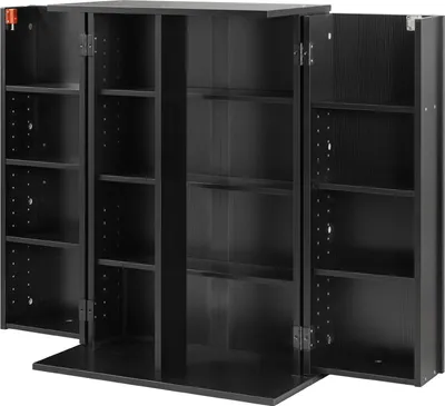 Produktbild von SucceBuy DVD-Schrank mit 16 Fächern, Medienaufbewahrungsschrank Standschrank 610 x 368 x 846 mm, kompakter CD-Schrank für CDs, DVDs, Bücher und Spiele-Discs, geeignet für Wohnzimmer, Büro oder Studio, Schwarz