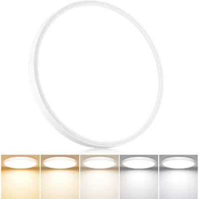 Produktbild von Swoieltr Deckenlampe LED Deckenleuchte Flach Rund mit 5 Farben-3000/3500/4000/5000/6500K, Ø30cm 24W 2745LM IP44 Wasserfest Badezimmer Lampe, Badlampe Decke Küchenlampe für Küche Bad Schlafzimmer Flur