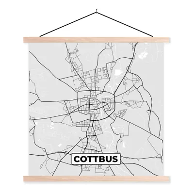 Produktbild von MuchoWow® Textilposter Deutschland - Karte - Cottbus - Karte - Stadtplan 60x60 cm mit holzfarbenen Rahmen - Wanddekoration