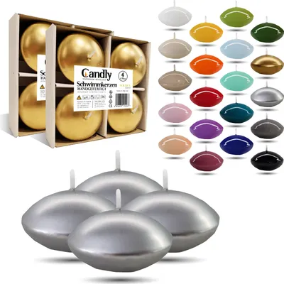 Obrázok produktu pre CANDLY HANDMADE© 4x veľké plávajúce sviečky Premium Ø 70 mm | Valentín, Veľká noc, Vianoce, dekorácie, sviečky, sviečky pre dámy (strieborná)
