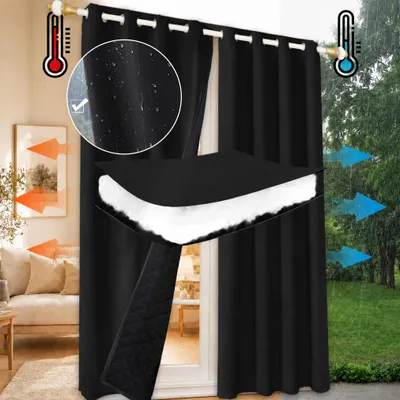 Produktbild von 1x Outdoor Thermovorhang gegen Kälte und Hitze – Türvorhang, wasserdicht, Verdunkelungsvorhang mit Ösen für Garten Terrasse, Fenstervorhang, 132x213cm