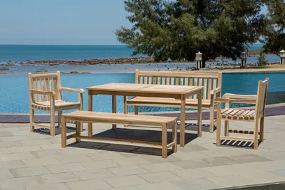 Produktbild von Möbilia Garten Sitzgruppe 5-tlg aus Teak-Holz | 2 Armlehnstühle, 2 Bänke, 1 Tisch | B 0 x T 0 x H 0 cm | natur | 11020020 | Serie GARTEN