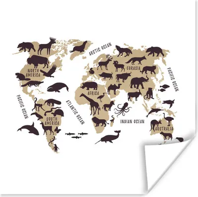 Produktbild von MuchoWow® Poster Weltkarte Kinder - Braun - Weiß 75x75 cm - Wand Dekoration