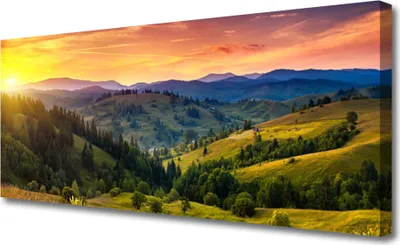 Produktbild von Tulup Leinwand-Bilder 125x50 Wandbild Canvas Kunstdruck Sonne Gebirge Wald Wiese Natur