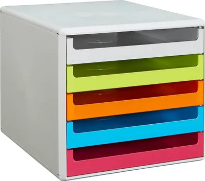 Produktbild von Zásuvkový box M&M sivý, zelený, oranžový, modrý, červený 30050967, DIN A4 s 5 zásuvkami