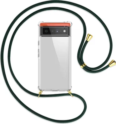 Produktbild von Handykette Backcover-Schutzhülle mit Band (Metall goldfarben) für Google Pixel 6 - dunkelgrün
