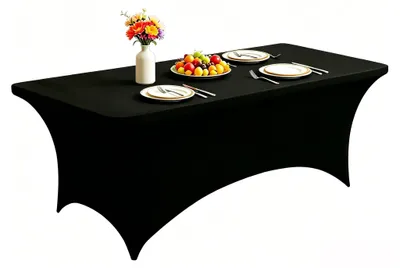 Spandex-Tischdecke, 180 cm, rechteckig, schwarz, waschbar, knitterfrei