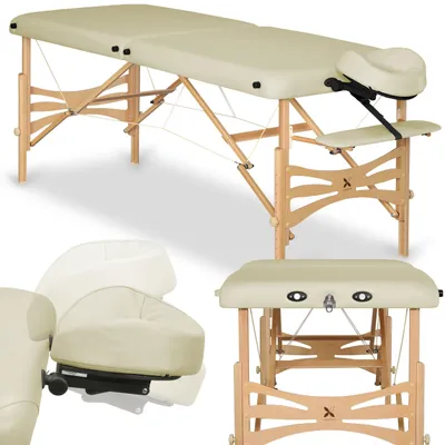 Produktbild von Habys Panda Holz Massageliege Kosmetikliege | Klappbar Höhenverstellbar Tragbar | Massagetisch Massagebank | Vollholz Ecru | 180x70