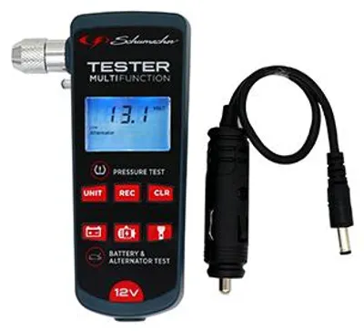 Zdjęcie produktu dla Wielofunkcyjny tester 3 w 1. Ciśnienie w oponach (psi-bar-kg/cm³). Akumulator (tylko do akumulatorów kwasowo-ołowiowych 12 V). Test A