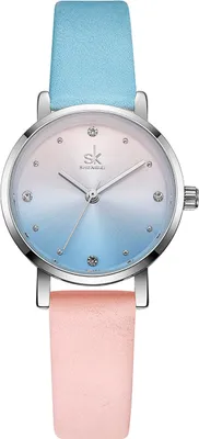 Produktbild von Alienwork MŠdchen Kinder-Uhr silber mit Lederarmband blau pink elegant