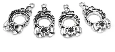 Produktbild von Vintageparts Anhänger Blumen Metalllegierung antik silberfarben mit 11 mm Fassung, 4 Stück