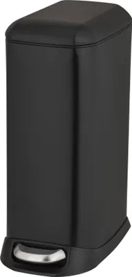 A black pedal bin with a silver pedal.