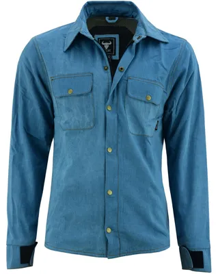 Produktbild von BULLDT Herren Motorradhemd Jeansjacke Jeanshemd Motorradjacke Futter aus Aramid-Polyamid-Fasern mit Protektoren, Größe:60/4XL, Farbe:Himmelblau