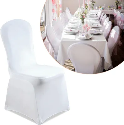 Immagine prodotto di Fiqops 100 pezzi coprisedia universali coprisedia bianchi elasticizzati Coprisedia moderni elasticizzati per matrimoni e feste Decorazione di compleanno