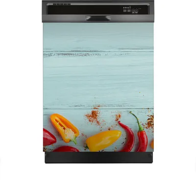 Produktbild von Magnete Dekorative 60x70 cm Küche Magnetmatte Spülmaschine - Paprika Früchte auf Holz