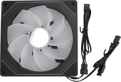 A computer fan and its cables are shown against a white background.