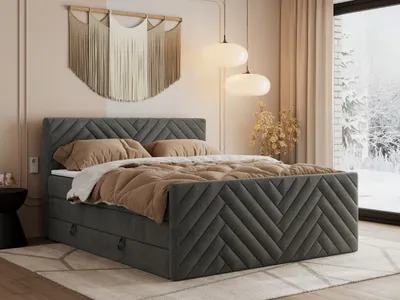 Produktbild von MKS MEBLE Boxspringbett 180x200 mit Bettkasten Matratze H3 - Paris King Duo - Dunkelgrau Velvet