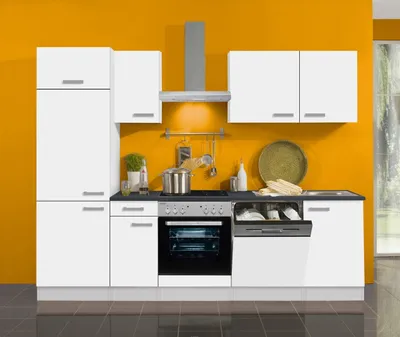 Produktbild von Küchenblock Oslo 270 cm mit Einbauspüle ohne Elektrogeräte in weiß matt (Geschirrspüler geeignet)