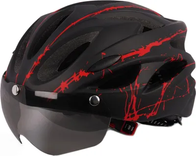 Produktbild von Ultraleichter Fahrradhelm für Erwachsene, Unisex, mit Schutzbrille für Outdoor-Sportarten, Schwarz, Rot