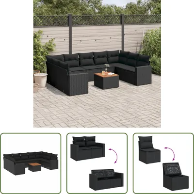Produktbild von The Living Store 10-tlg. Garten-Sofagarnitur mit Kissen Schwarz Poly Rattan