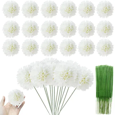 30 künstliche Chrysanthemenköpfe, weiß, 7 cm Ø, mit Stielen