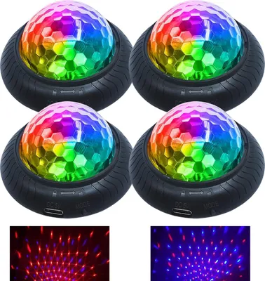 Produktbild von disco ball party lampe, musikgesteuertes led licht, farbige projektion, nachtlicht & atmosphärenlicht, usb akku, für party & kinderzimmer, 4er