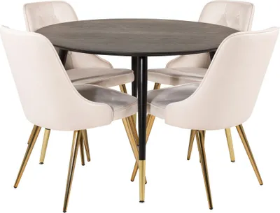 Image de DippØ115BLBR ensemble table, table noir et 4 Velvet Deluxe chaises Velours beige, laitonReproduction.