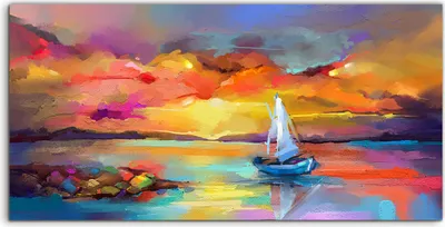 Produktbild von Coloray Acrylbild 120x60  Wandbild Acrylbilder Deko Boot Segel Wasser Himmel bunte