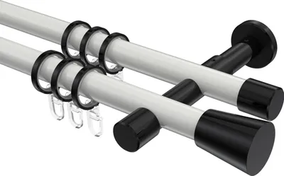 Produktbild von Interdeco Gardinenstange / Vorhangstange Weiß / Schwarz, Typ Prestige Sitra (Konus), 20 mm Ø 2-läufig, 200 cm