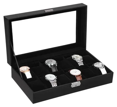 Productafbeelding van Horlogekast voor 12 horloges – zwart MDF – 30 x 21 x 8,5 cm