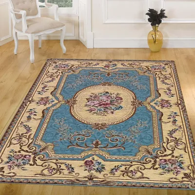 Zdjęcie produktu dla Dywan welurowy antypoślizgowy AUBUSSON 200X280 cm LIGHT-BLUE | GalleriaFarah1970