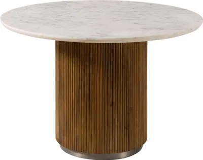 Image de MASSIVMOEBEL24 | Table à manger en bois de Manguier 120x120x76 marron laqué / marbre blanc BARCELONA #228